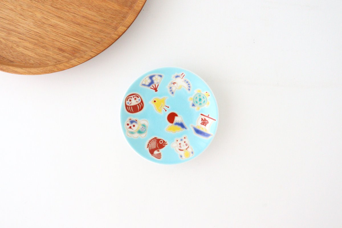 Seikou Kiln Sauce Plate Luckey Charms Light Blue | Kutani Ware