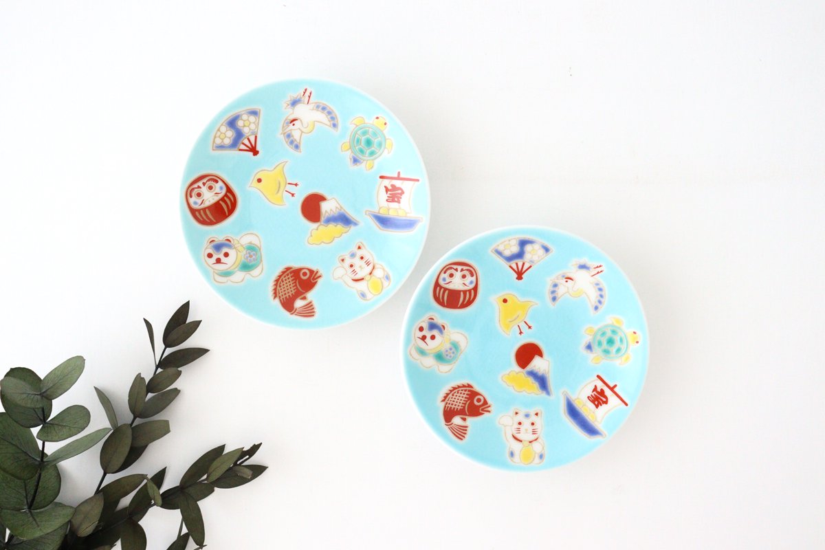 Seikou Kiln Sauce Plate Luckey Charms Light Blue | Kutani Ware