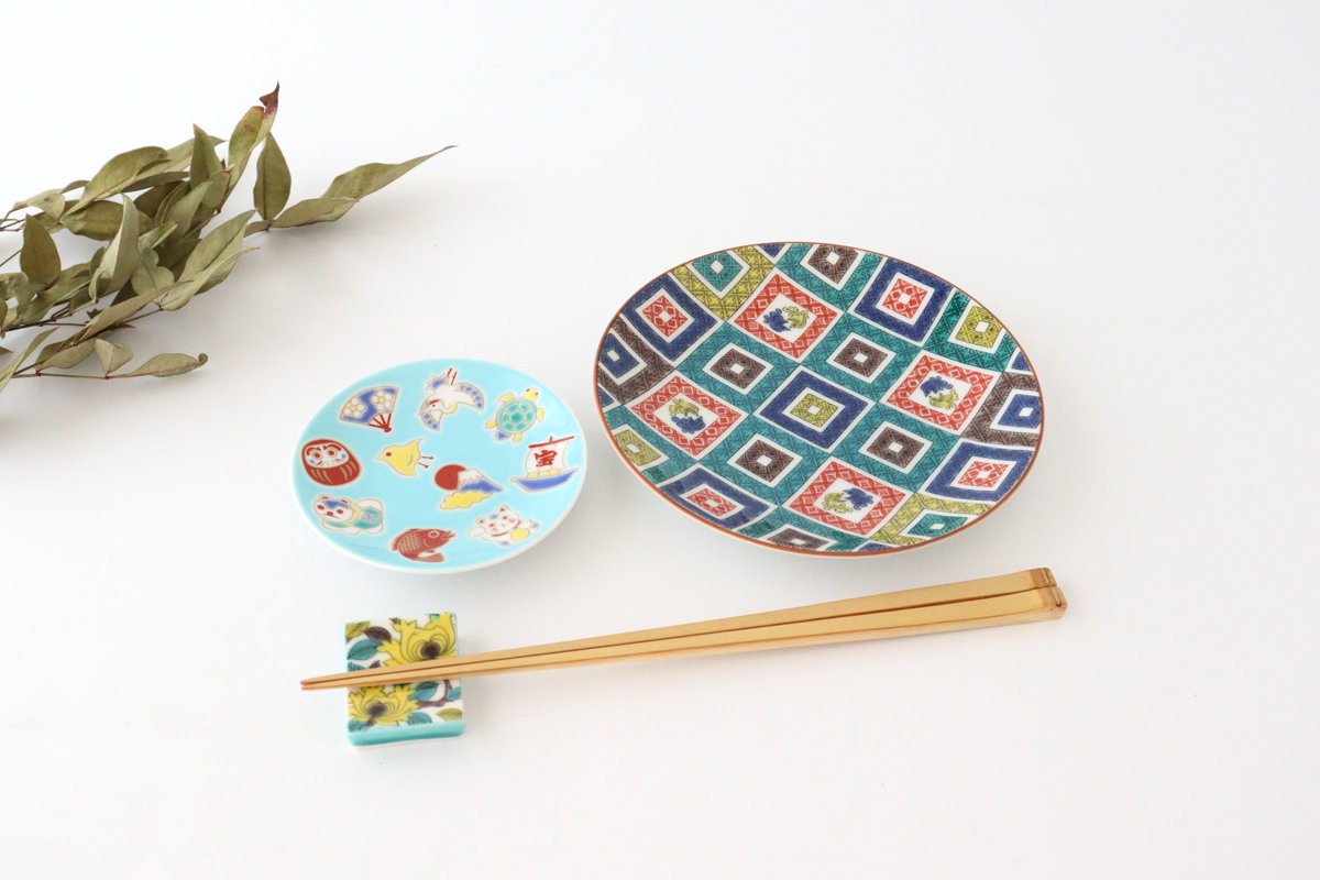 Seikou Kiln Sauce Plate Luckey Charms Light Blue | Kutani Ware