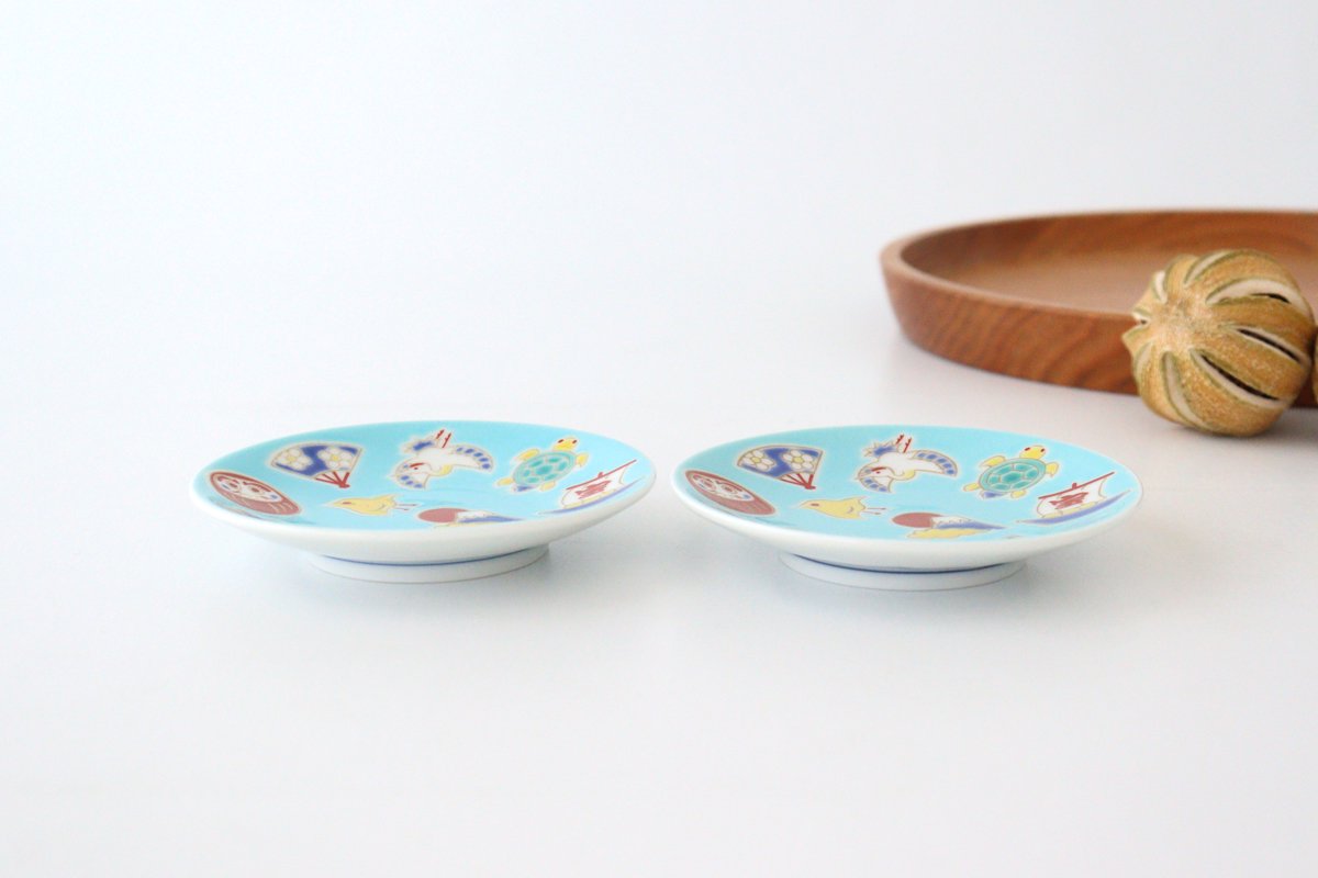 Seikou Kiln Sauce Plate Luckey Charms Light Blue | Kutani Ware