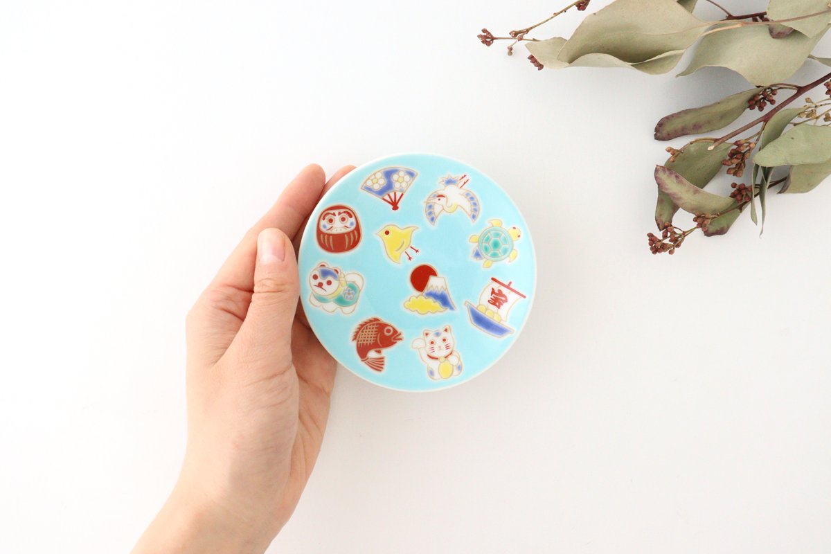 Seikou Kiln Sauce Plate Luckey Charms Light Blue | Kutani Ware-Detail8