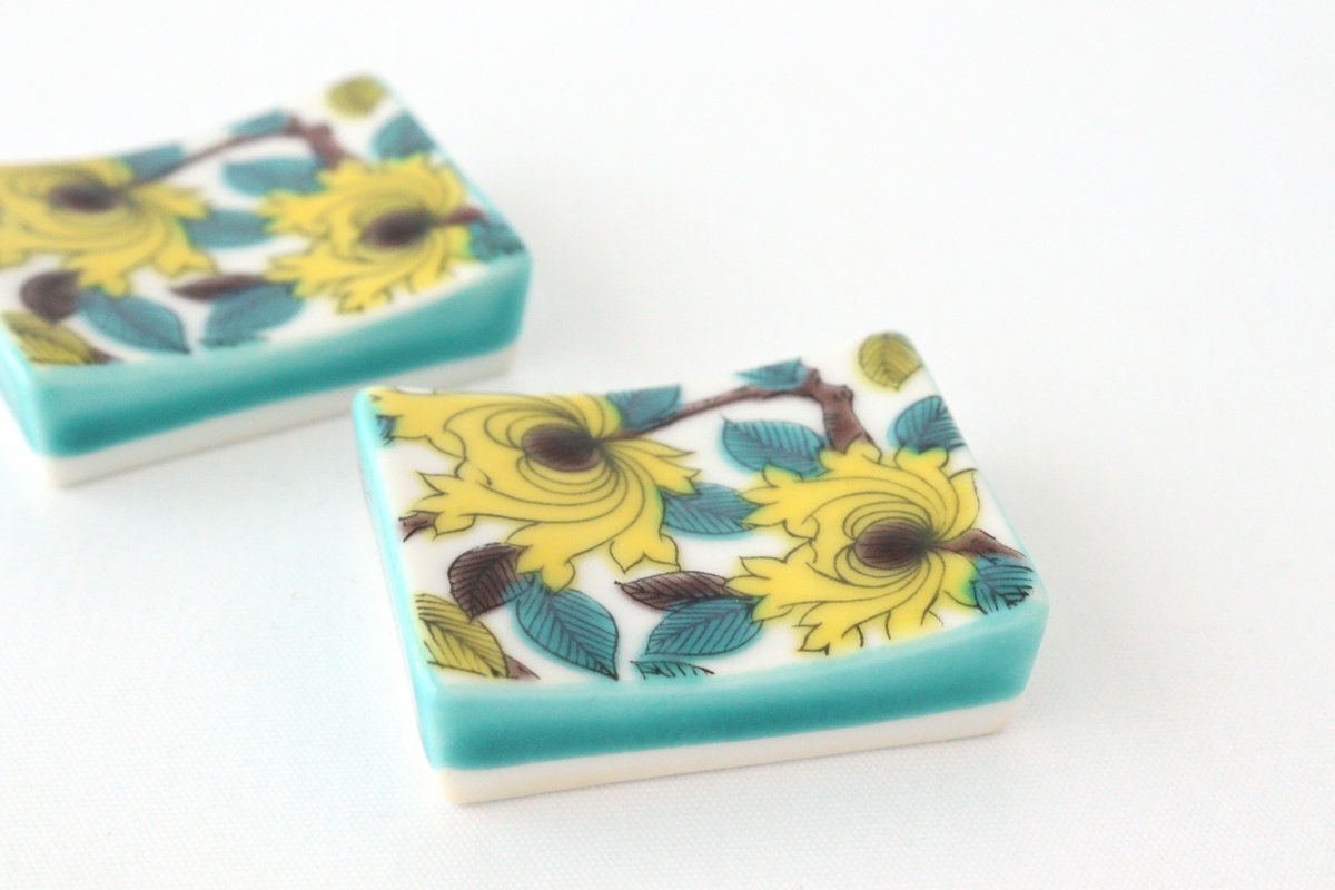 Seikou Kiln Colored Chopstick Rest Peony | Hashioki Kutani Ware