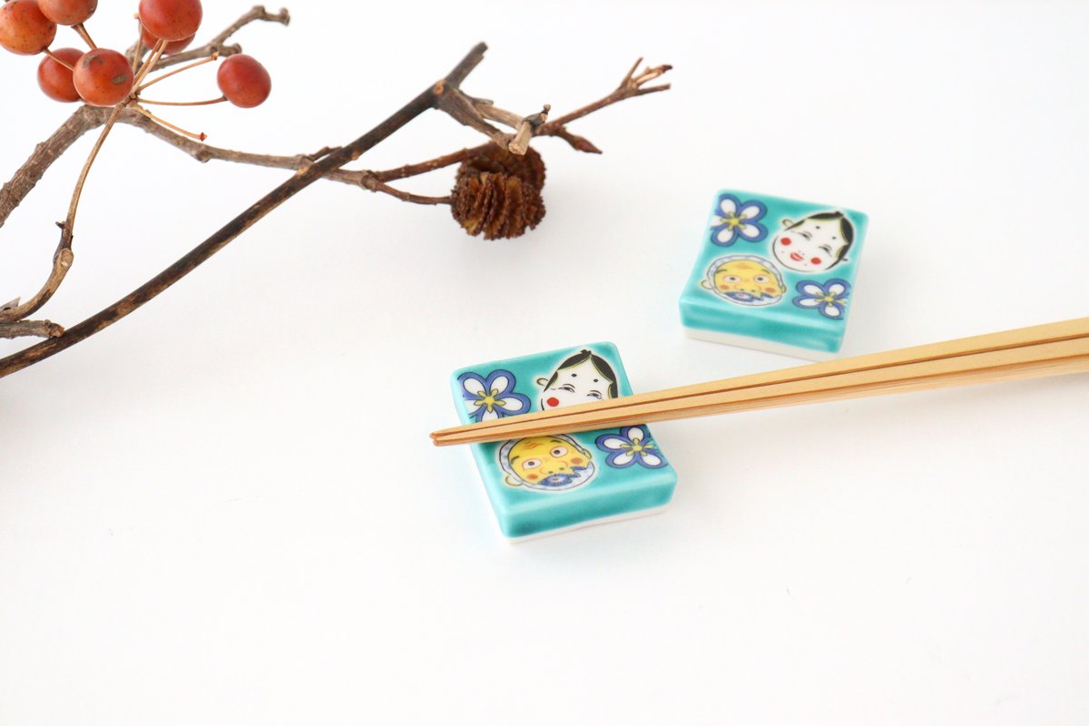 Seikou Kiln Colored Chopstick Rest Hyottoko Okame | Hashioki Kutani Ware