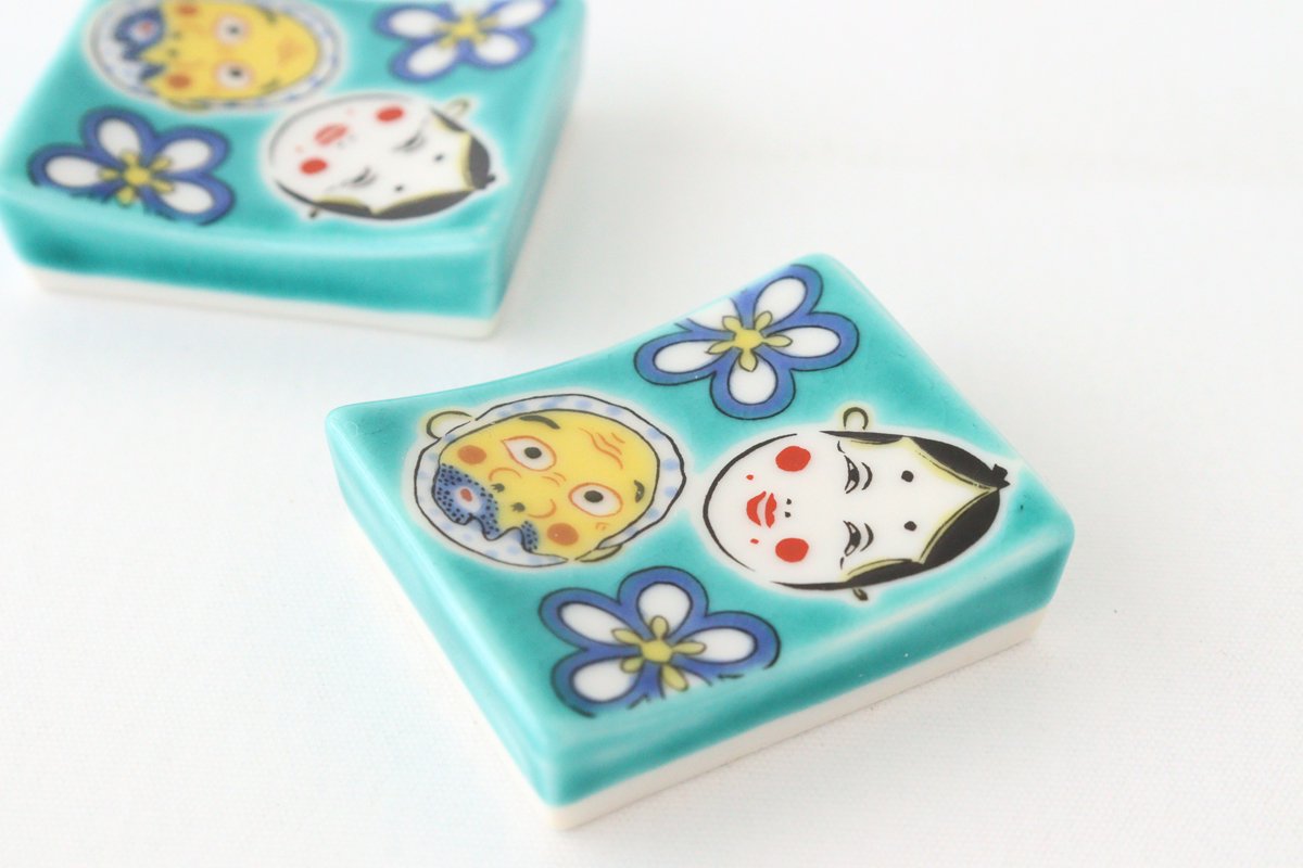 Seikou Kiln Colored Chopstick Rest Hyottoko Okame | Hashioki Kutani Ware
