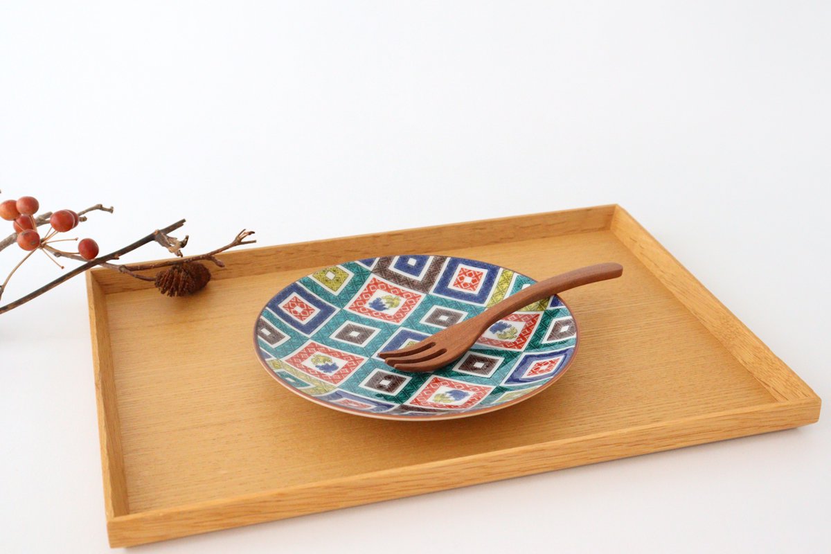 Seikou kiln Round Plate Old Kutani Colored Picture Pavement Pattern| Kutani Ware-Detail2