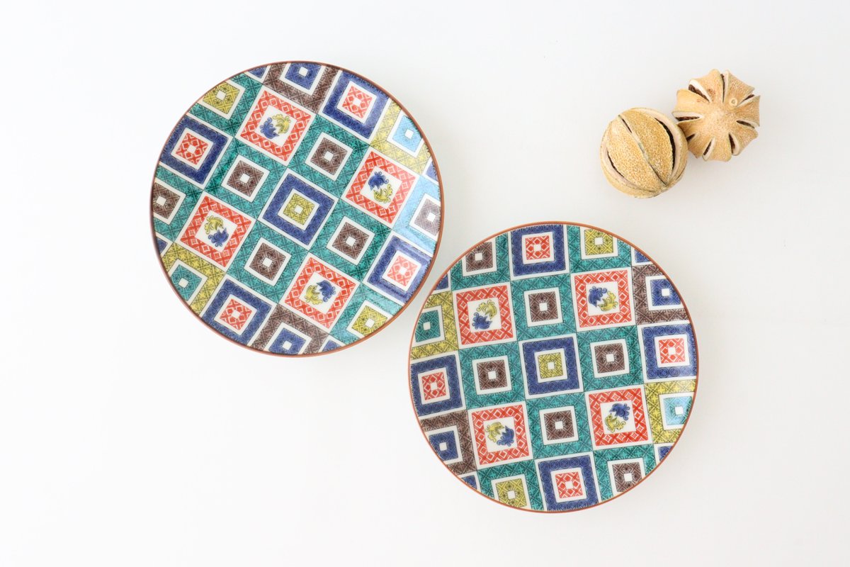 Seikou kiln Round Plate Old Kutani Colored Picture Pavement Pattern| Kutani Ware-Detail12