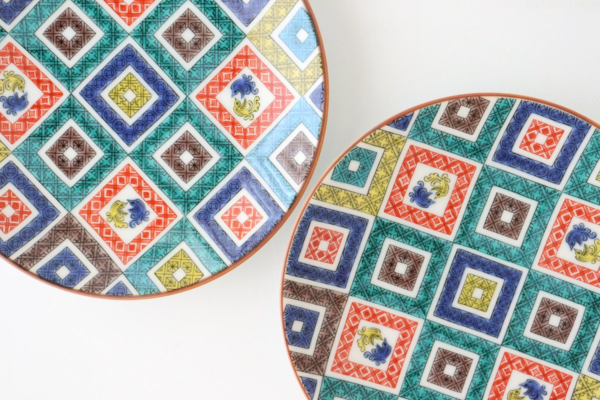 Seikou kiln Round Plate Old Kutani Colored Picture Pavement Pattern| Kutani Ware-Detail13