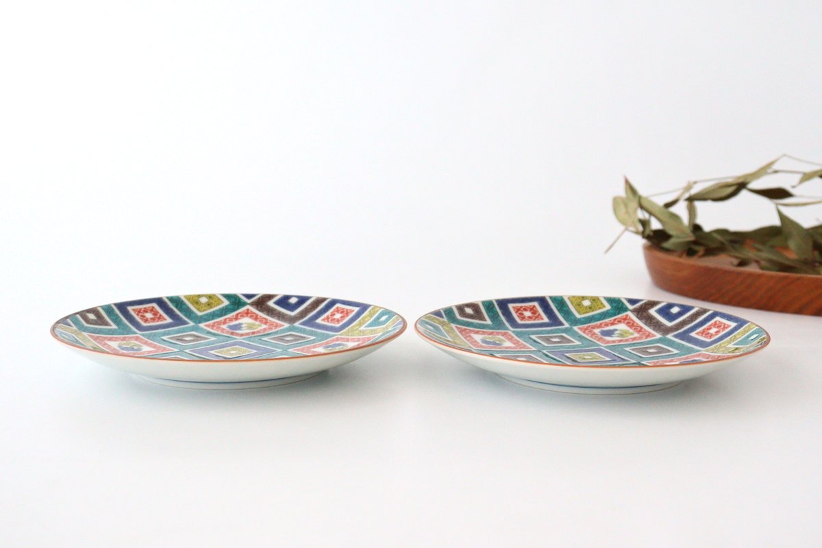 Seikou kiln Round Plate Old Kutani Colored Picture Pavement Pattern| Kutani Ware-Detail4