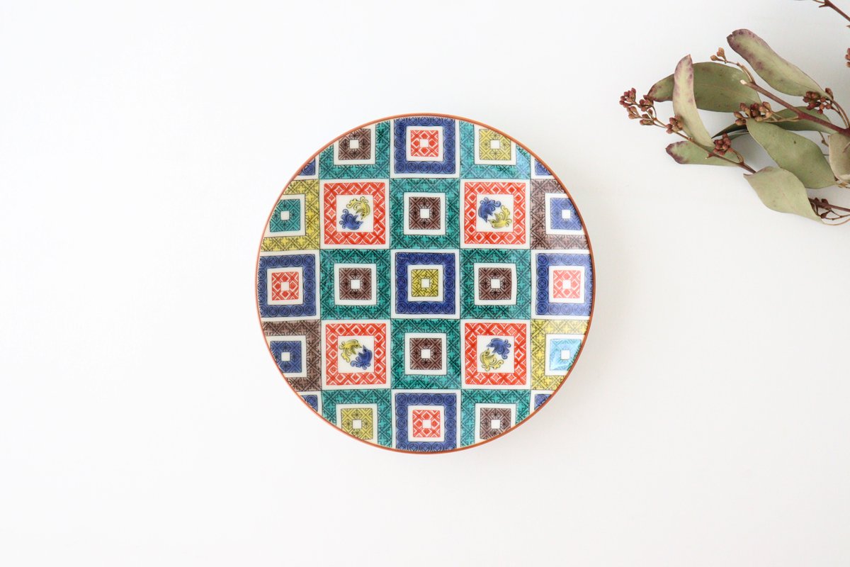 Seikou kiln Round Plate Old Kutani Colored Picture Pavement Pattern| Kutani Ware-Detail7