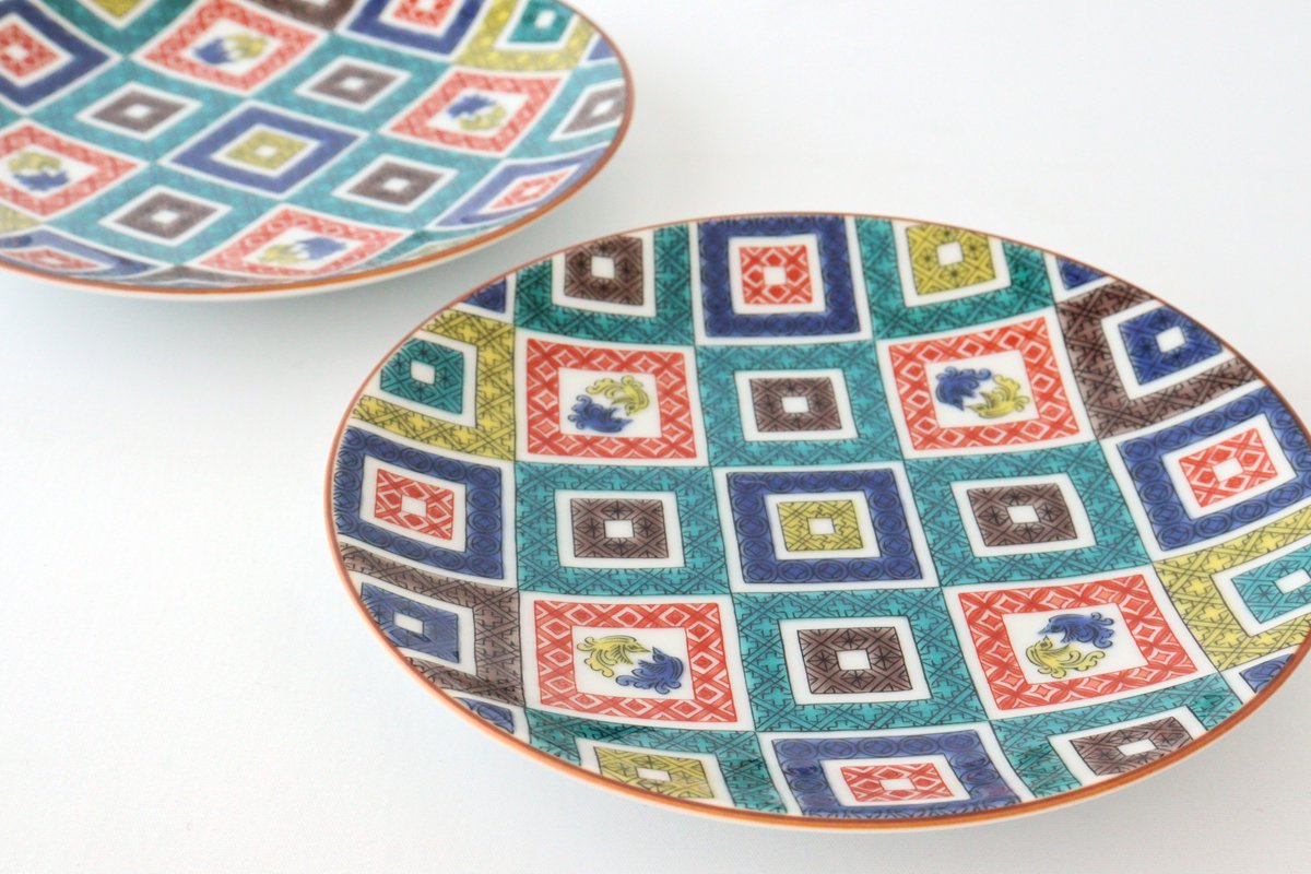 Seikou kiln Round Plate Old Kutani Colored Picture Pavement Pattern| Kutani Ware-Detail8