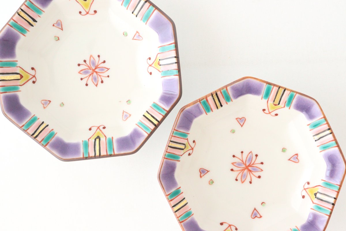 Ginshu Kiln Octagonal Small Colored Plate | Kutani Ware