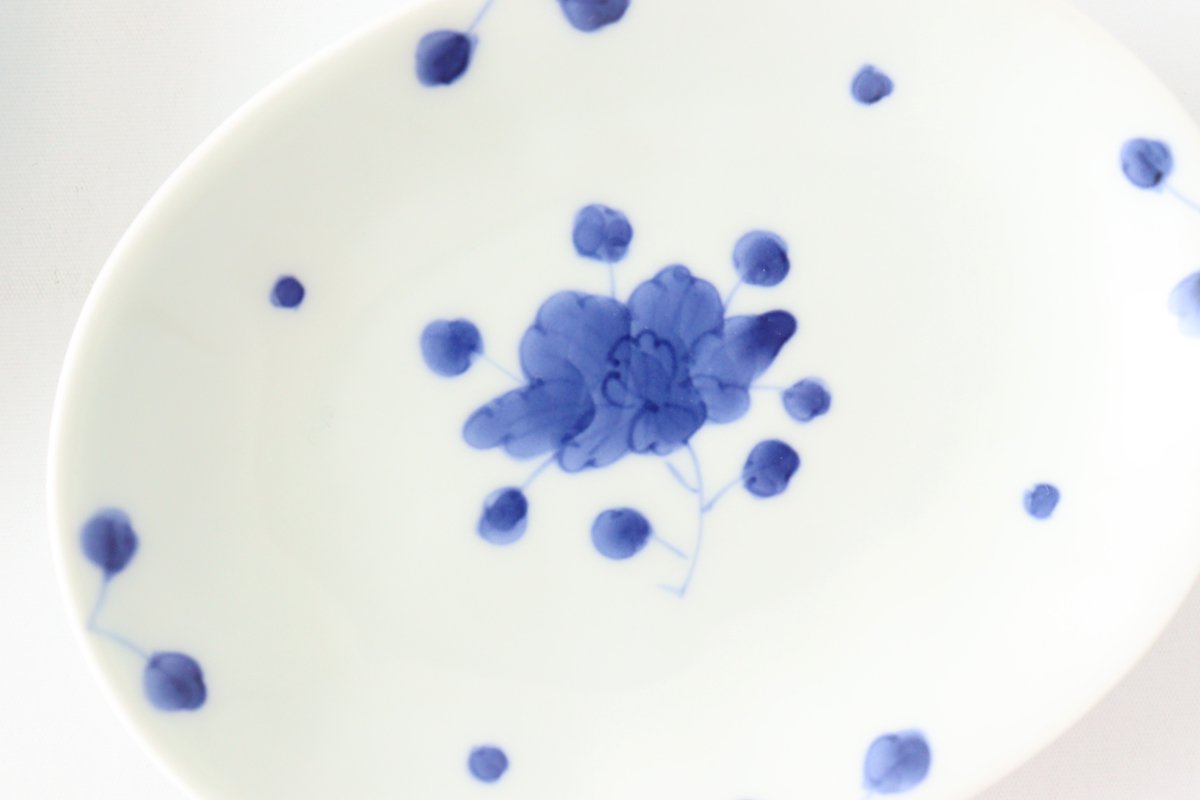 Oval Small Plate Blue Peony| Arita Ware