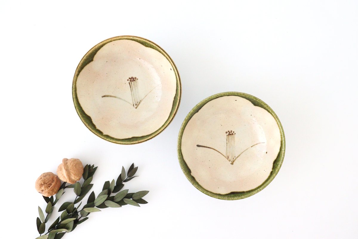 Zoho Kiln Small Rice Bowl Oribe White Camellia | Mino Ware