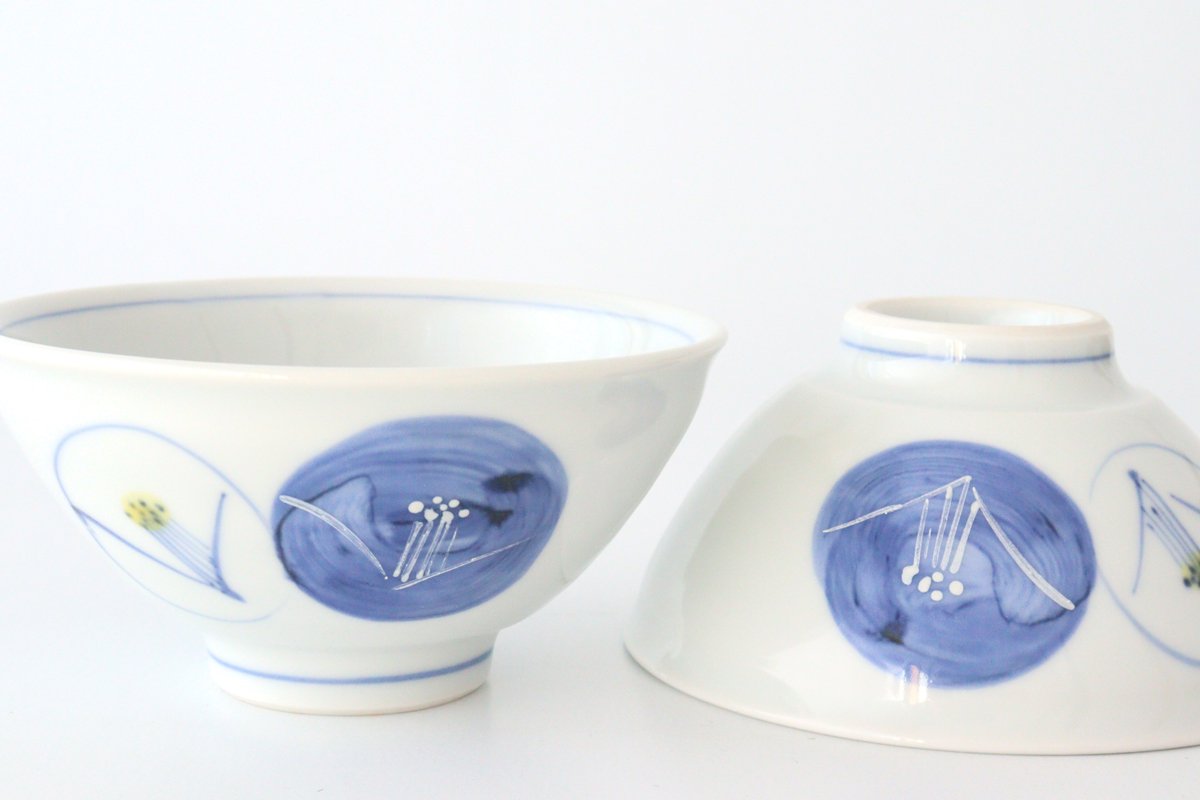 Zoho Klin Rice Bowl Blue Camellia | Mino Ware