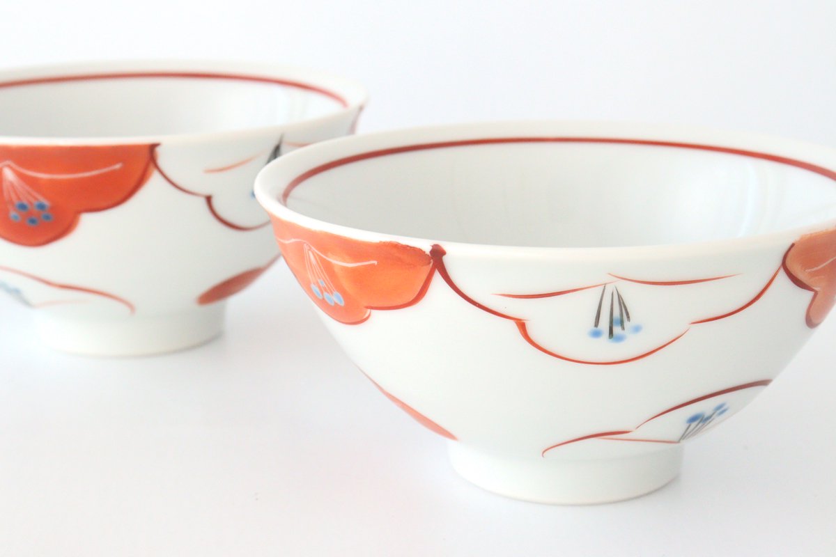 Zoho Klin Rice Bowl Red Camellia | Mino Ware