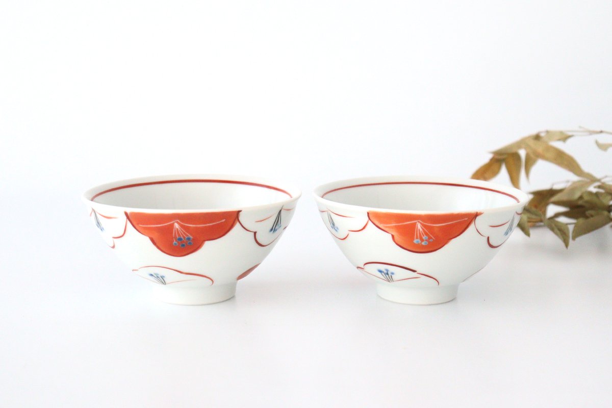 Zoho Klin Rice Bowl Red Camellia | Mino Ware