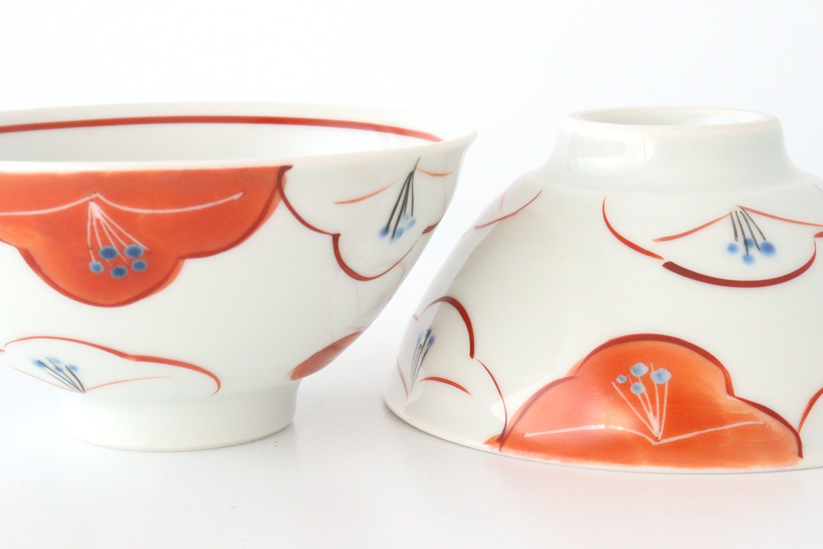 Zoho Klin Rice Bowl Red Camellia | Mino Ware