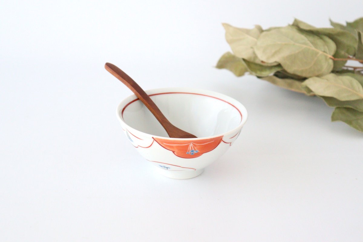 Zoho Klin Rice Bowl Red Camellia | Mino Ware