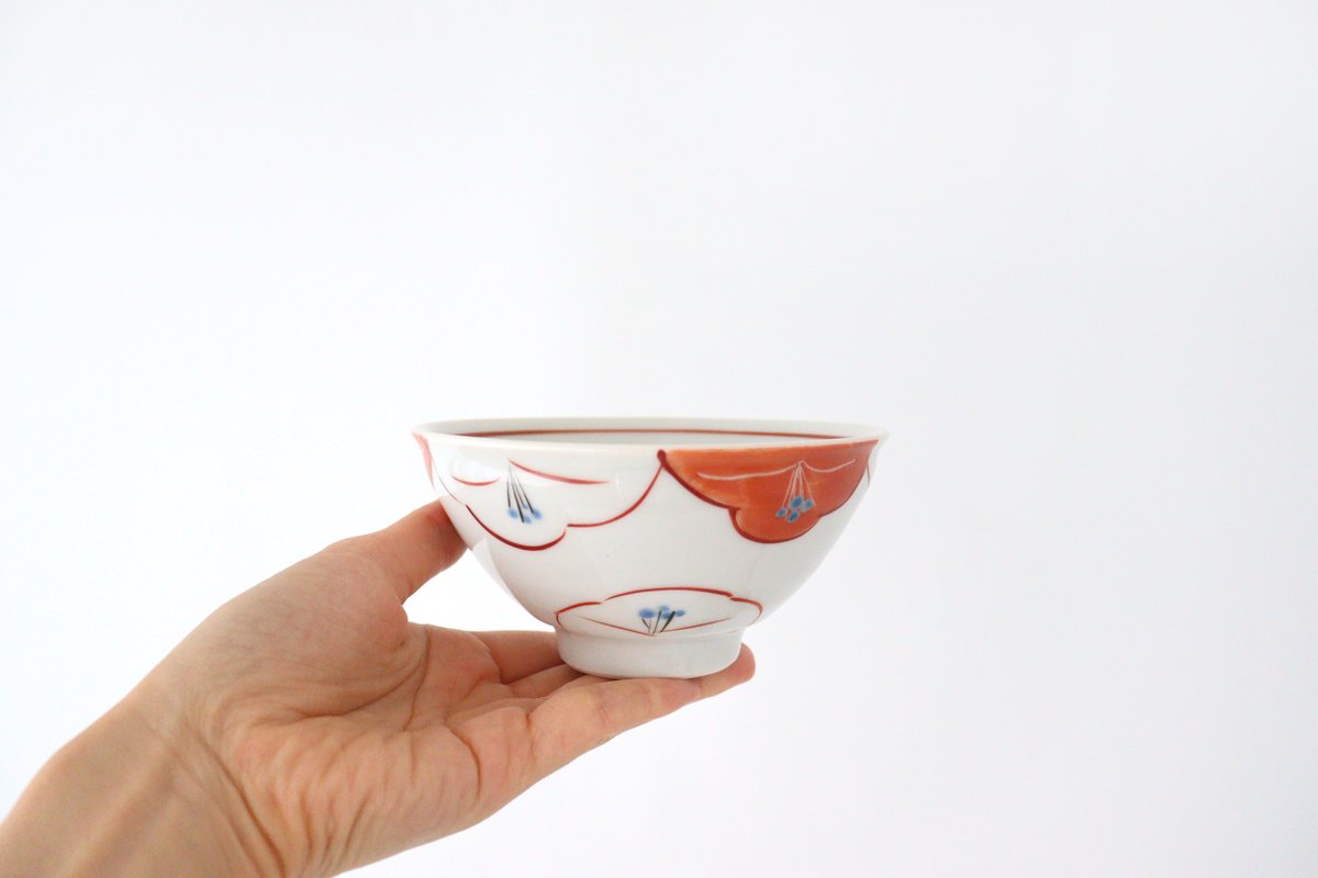 Zoho Klin Rice Bowl Red Camellia | Mino Ware