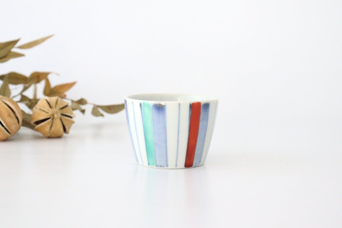Zoho Kiln Soba Choko Colored Stripes Tokusa | Free Cup Mino Ware