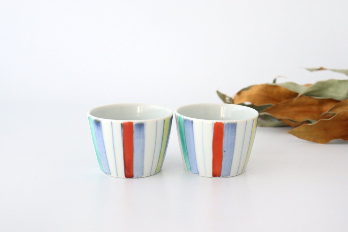 Zoho Kiln Soba Choko Colored Stripes Tokusa | Free Cup Mino Ware
