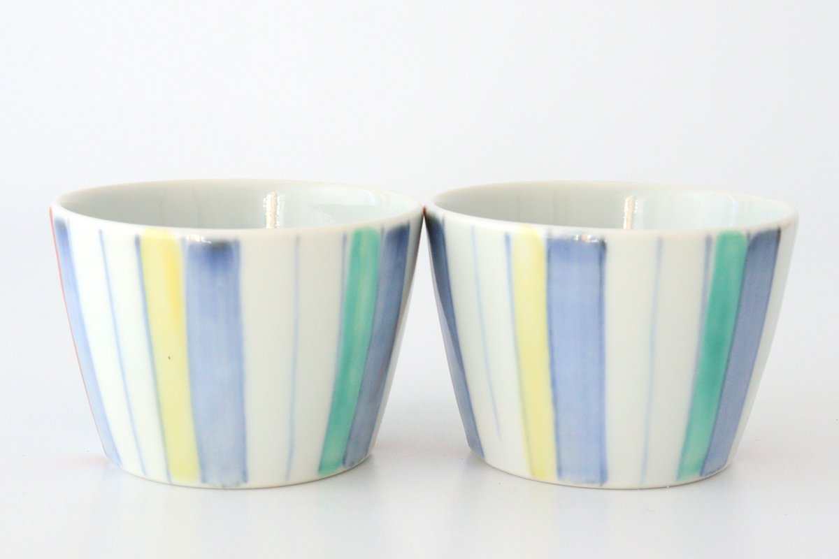 Zoho Kiln Soba Choko Colored Stripes Tokusa | Free Cup Mino Ware