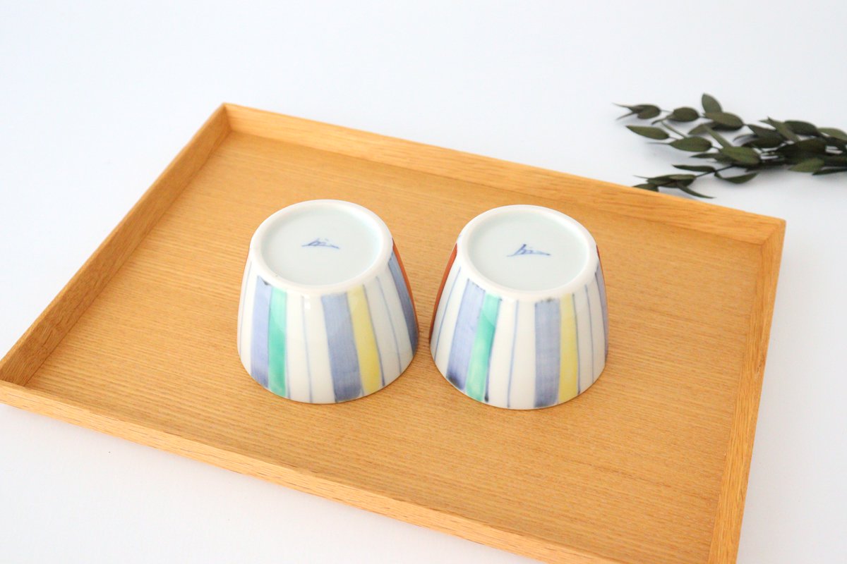 Zoho Kiln Soba Choko Colored Stripes Tokusa | Free Cup Mino Ware