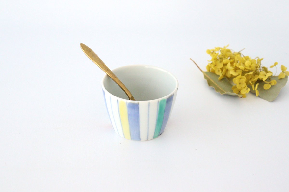 Zoho Kiln Soba Choko Colored Stripes Tokusa | Free Cup Mino Ware