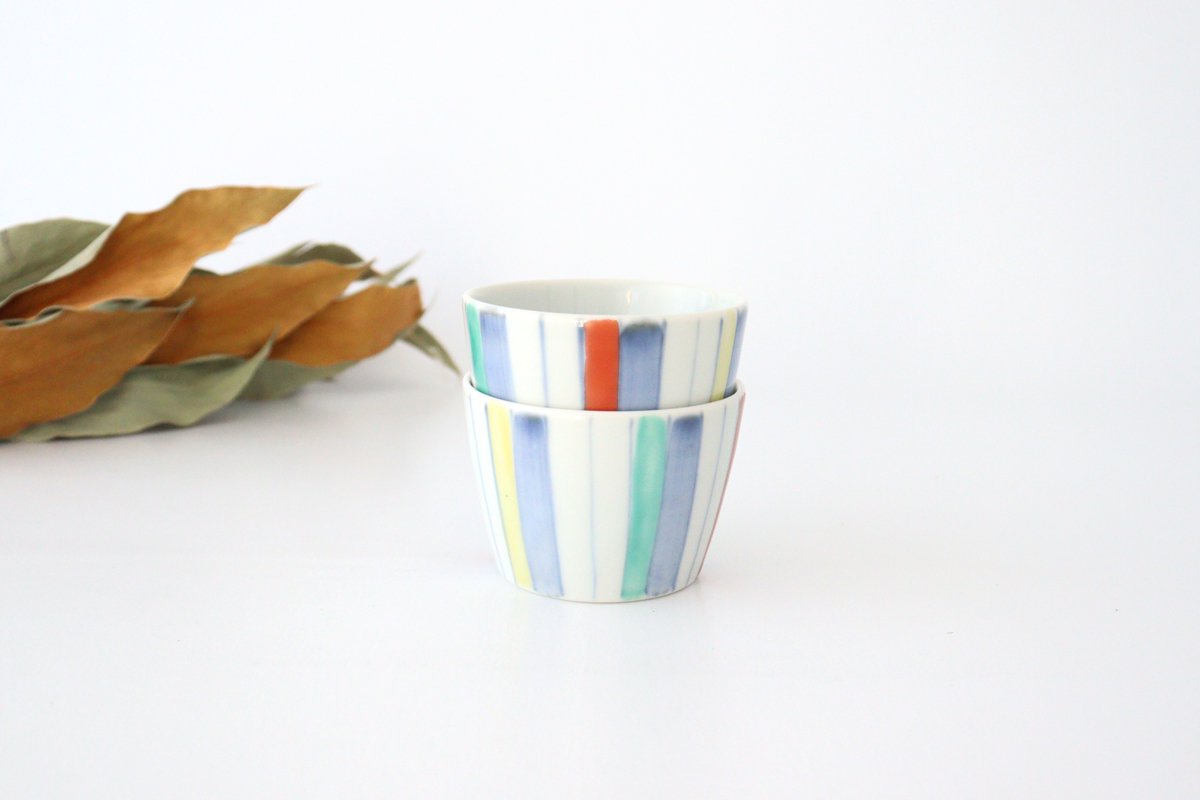 Zoho Kiln Soba Choko Colored Stripes Tokusa | Free Cup Mino Ware