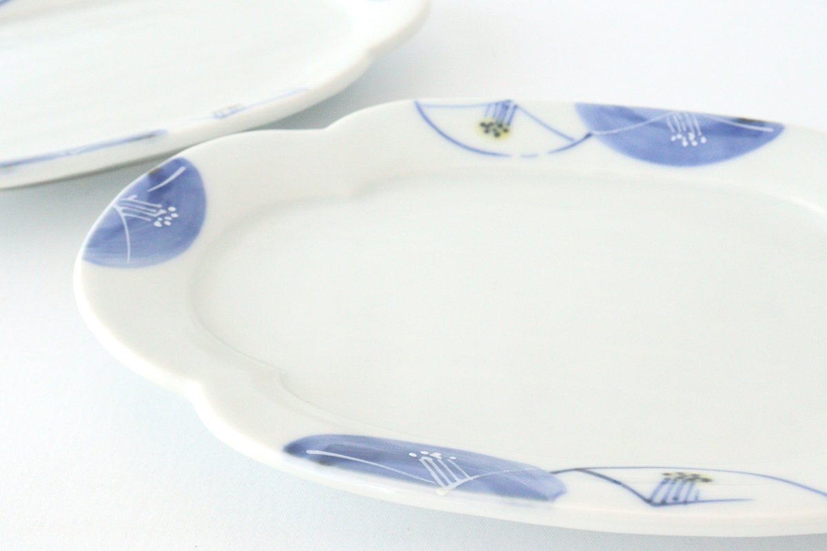 Zoho Kiln Oval Plate Blue Camellia | Mino Ware