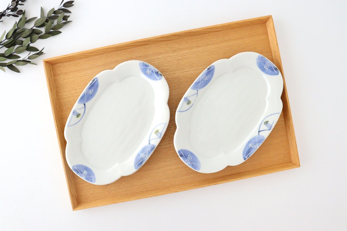 Zoho Kiln Oval Plate Blue Camellia | Mino Ware