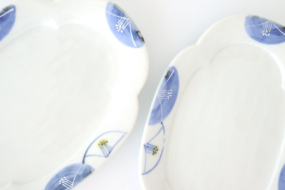 Zoho Kiln Oval Plate Blue Camellia | Mino Ware