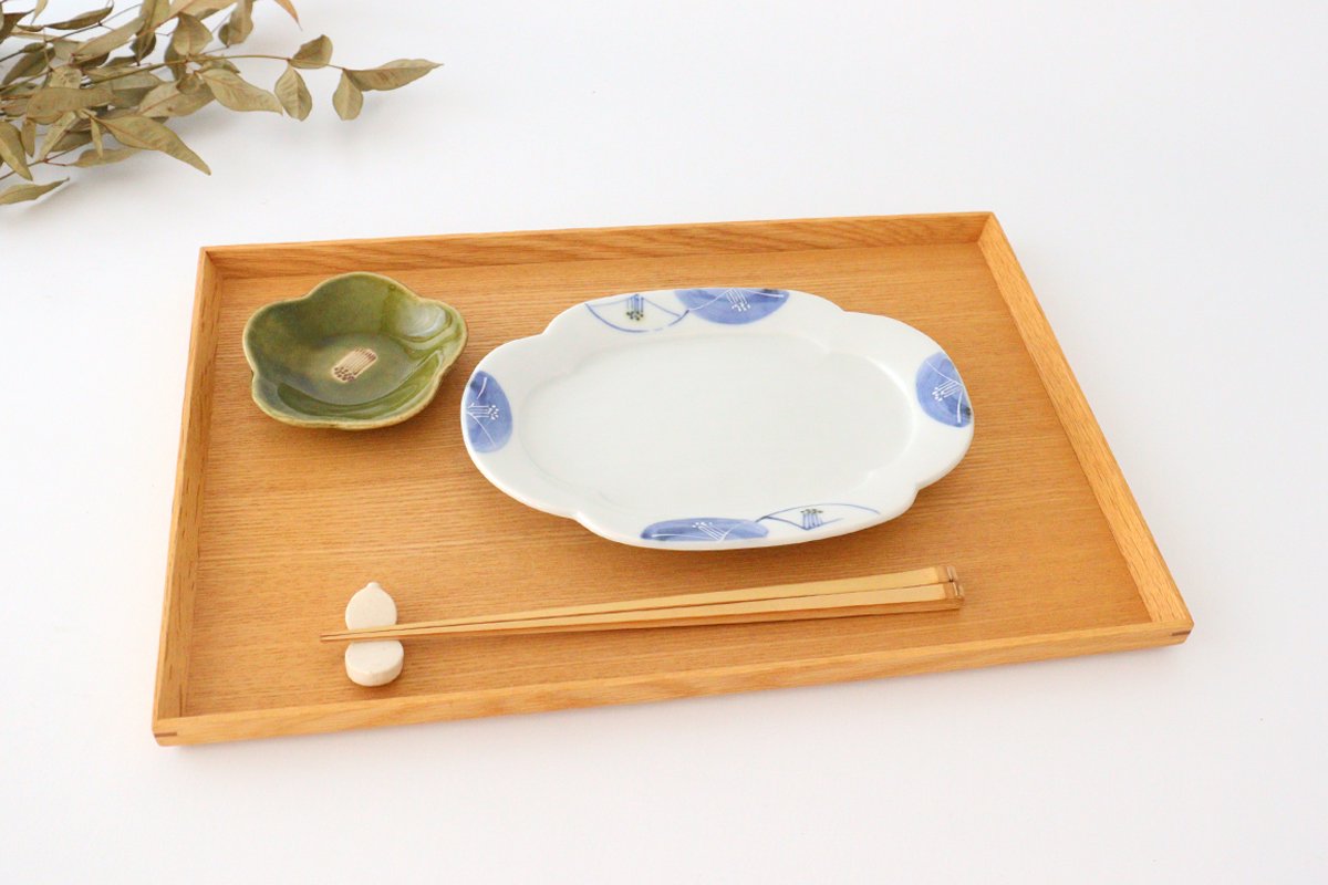 Zoho Kiln Oval Plate Blue Camellia | Mino Ware