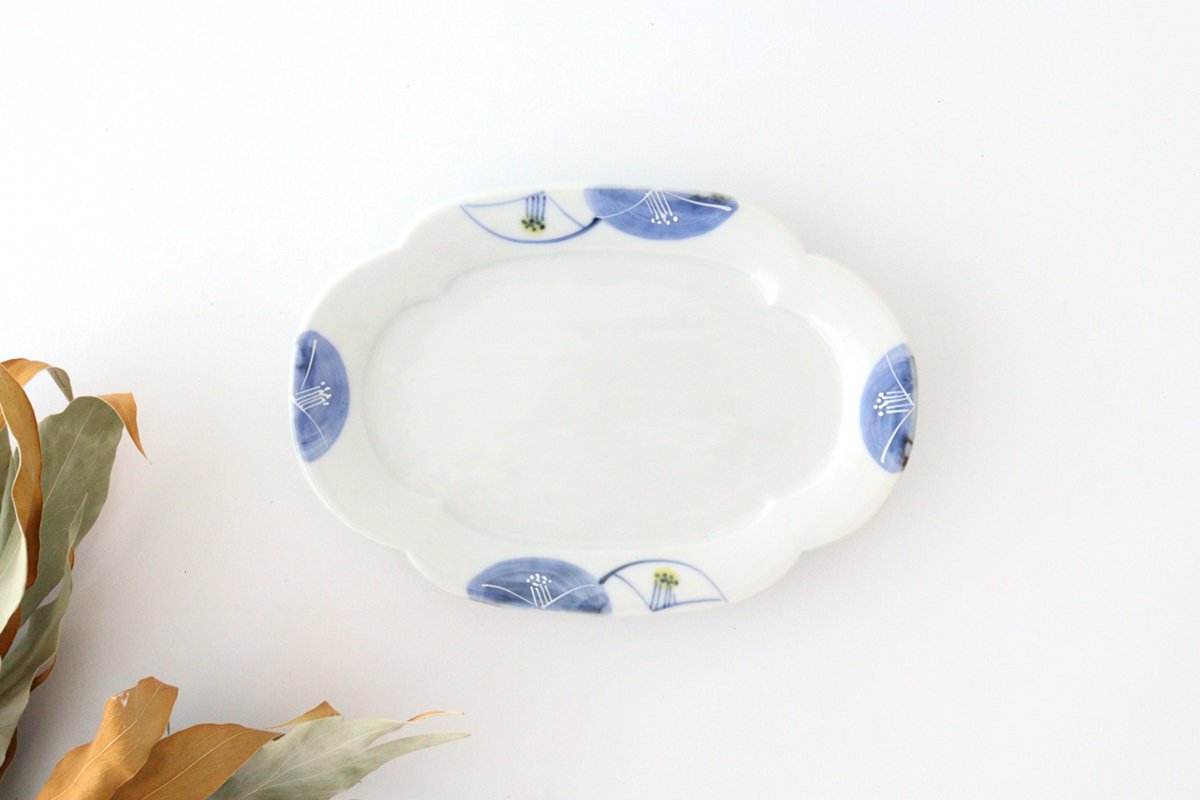Zoho Kiln Oval Plate Blue Camellia | Mino Ware