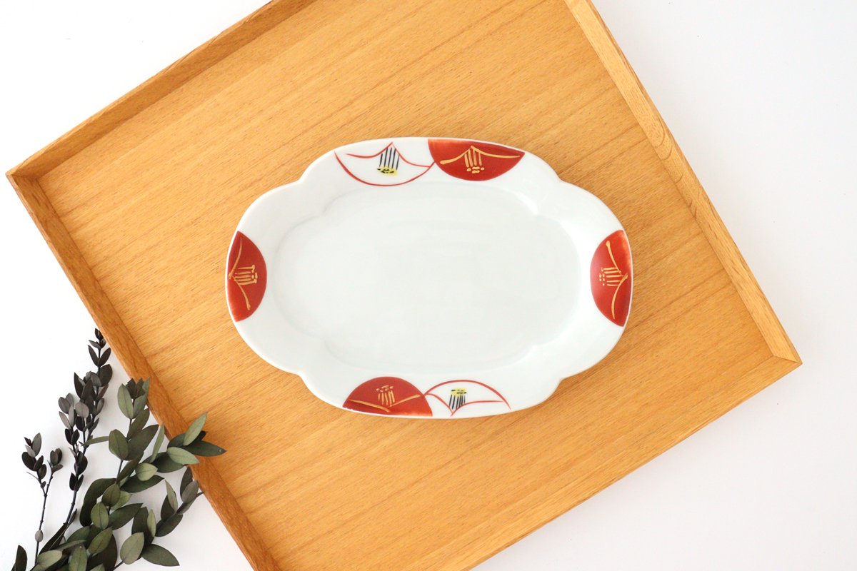 Zoho Kiln Oval Plate Red Camellia | Mino Ware