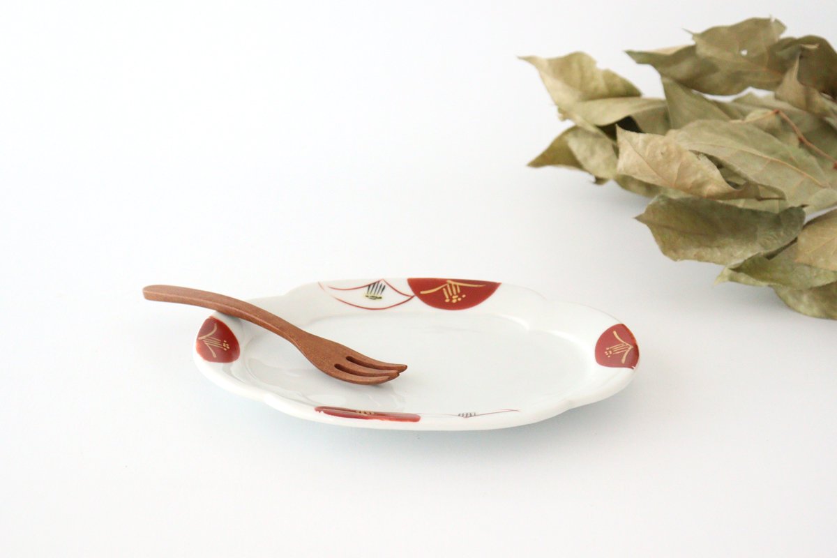 Zoho Kiln Oval Plate Red Camellia | Mino Ware