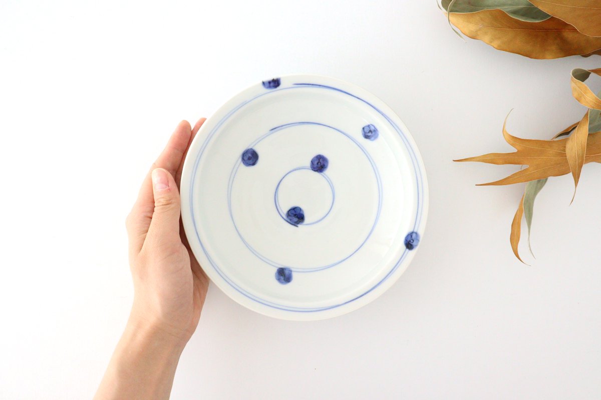Zoho Kiln Round Plate Blue Flower Pattern | Mino Ware