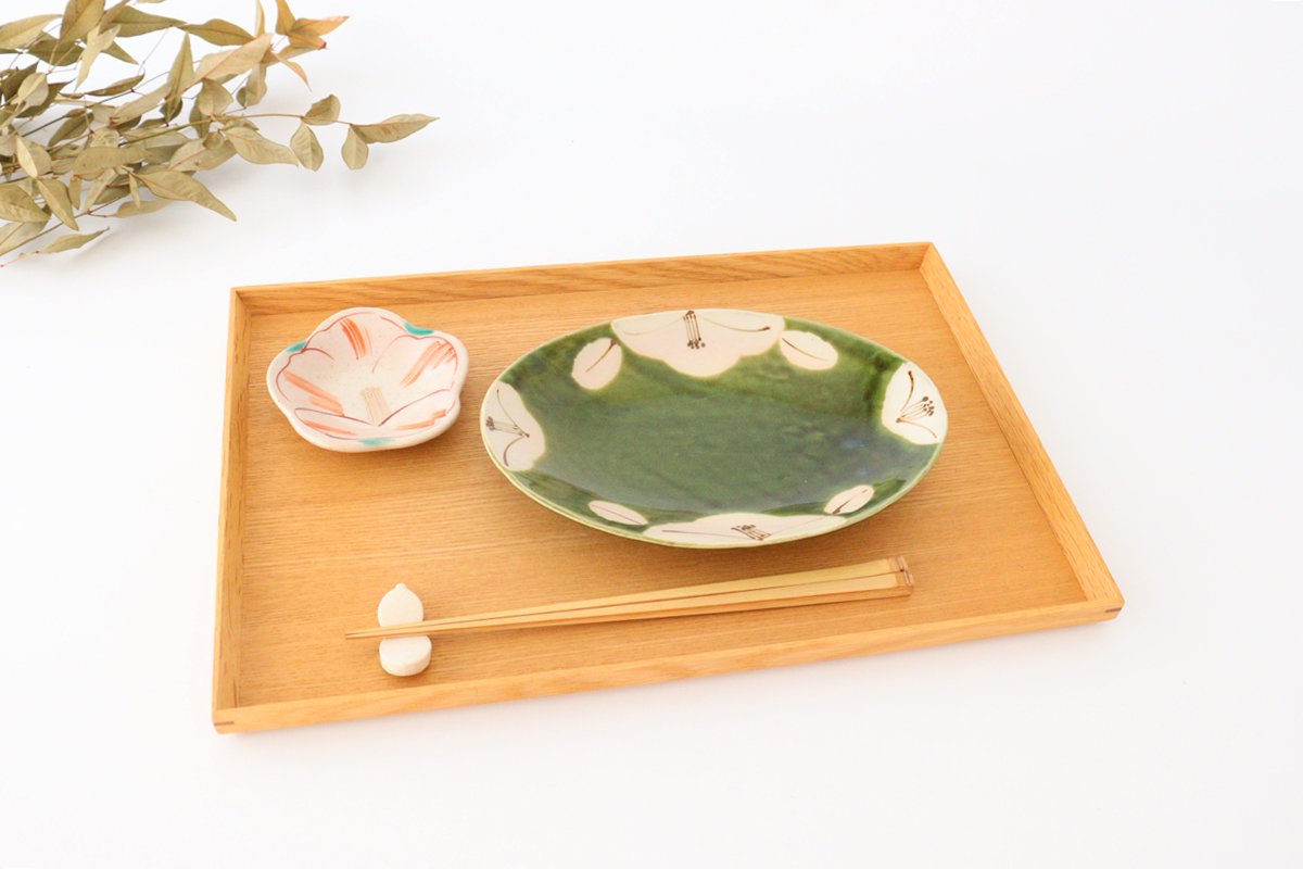 Zoho Kiln Oval Medium Plate Oribe White Camellia | Mino Ware