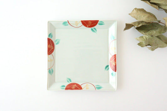 Zoho Kiln Square Plate Red Camellia 21.0 /8.26in | Sushi Plate Mino Ware-TOP