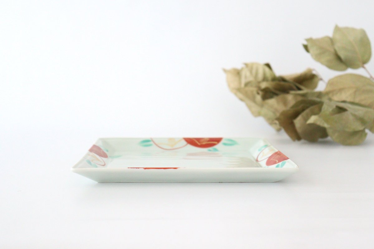 Zoho Kiln Square Plate Red Camellia 21.0 /8.26in | Sushi Plate Mino Ware