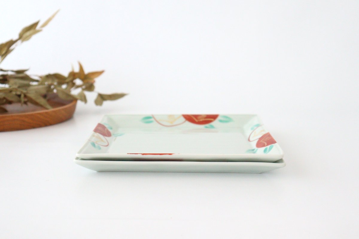 Zoho Kiln Square Plate Red Camellia 21.0 /8.26in | Sushi Plate Mino Ware