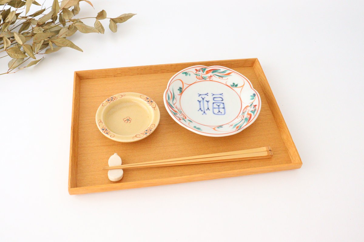 Zoho Kiln Side Plate Fuku and Red Phoenix Pattern | Mino Ware