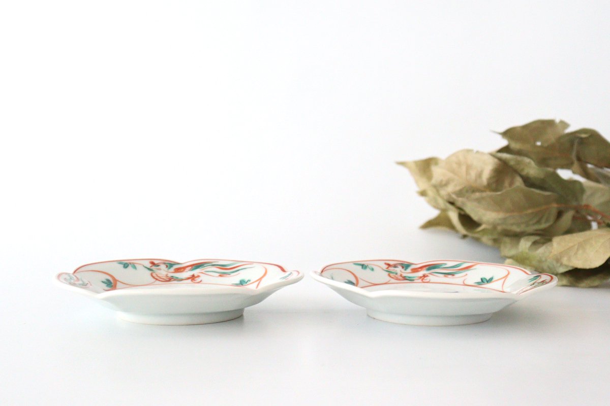 Zoho Kiln Side Plate Fuku and Red Phoenix Pattern | Mino Ware