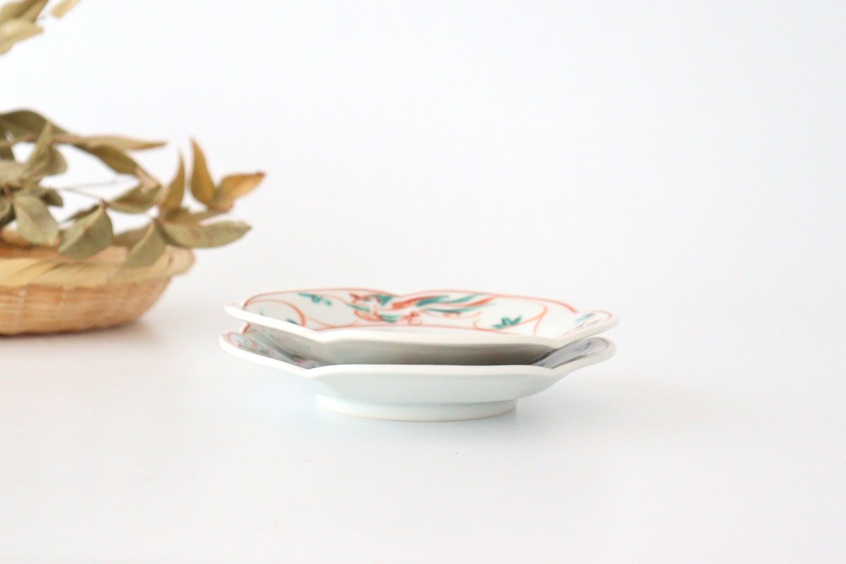 Zoho Kiln Side Plate Fuku and Red Phoenix Pattern | Mino Ware