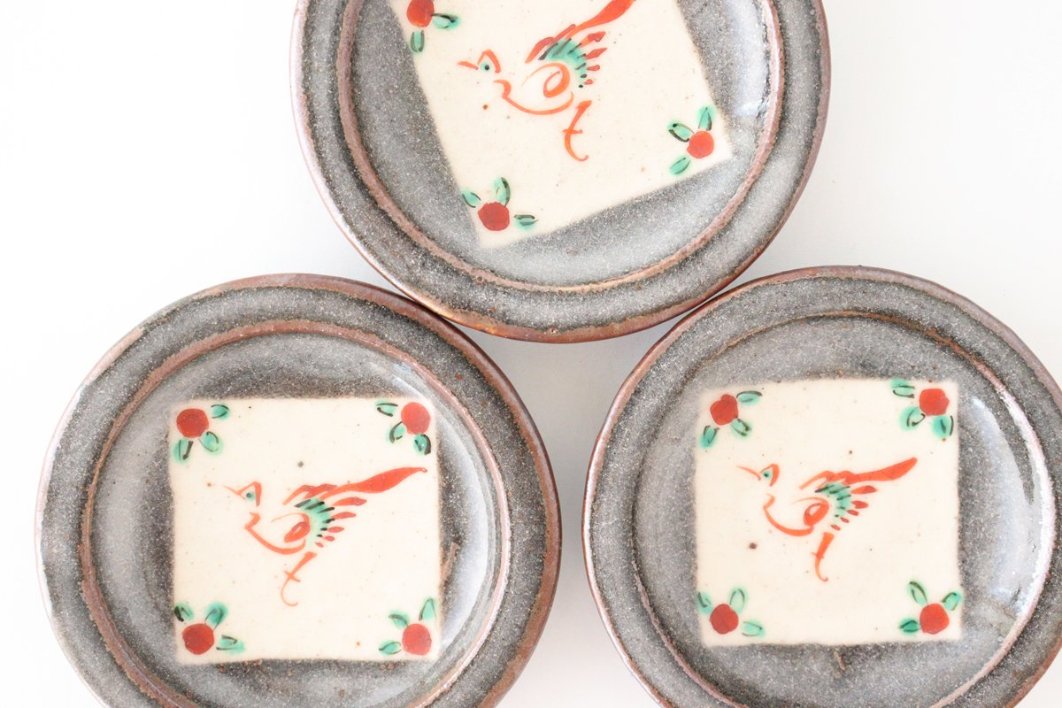 Zoho Kiln Sauce Plate Red Bird | Mino Ware