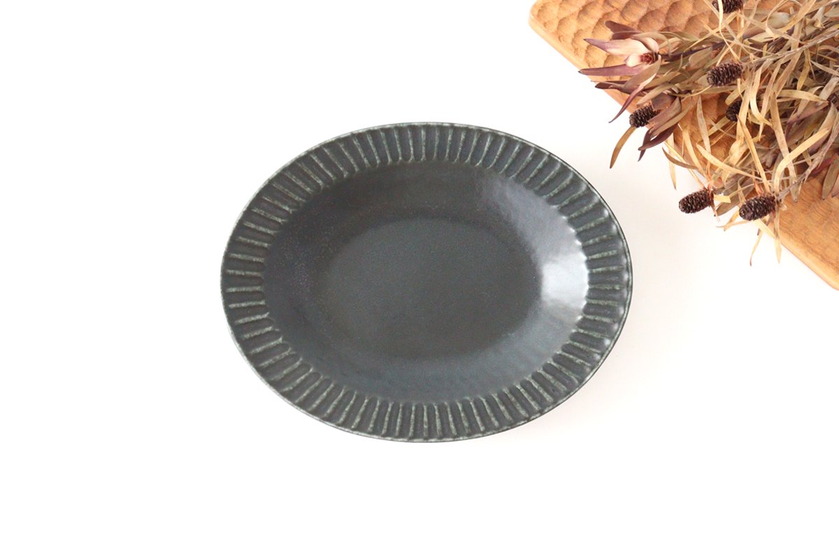 Oval Platter Chrysanthemum Black | Mino Ware