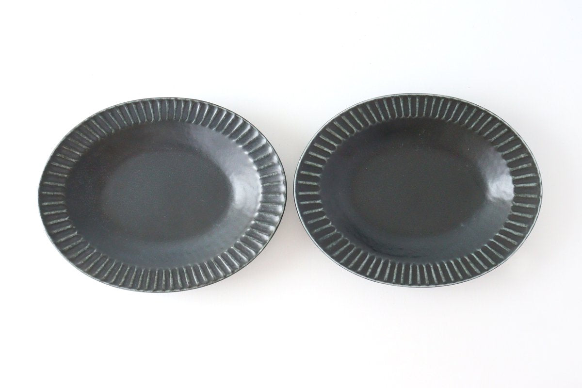 Oval Platter Chrysanthemum Black | Mino Ware