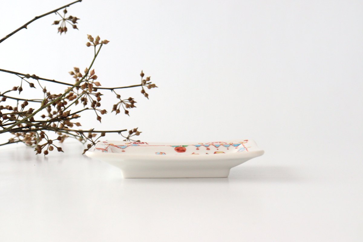Ginshu Kiln Long Square Small Plate Flower Pattern | Kutani Ware