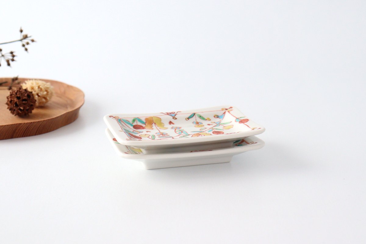 Ginshu Kiln Long Square Small Plate Flower Pattern | Kutani Ware
