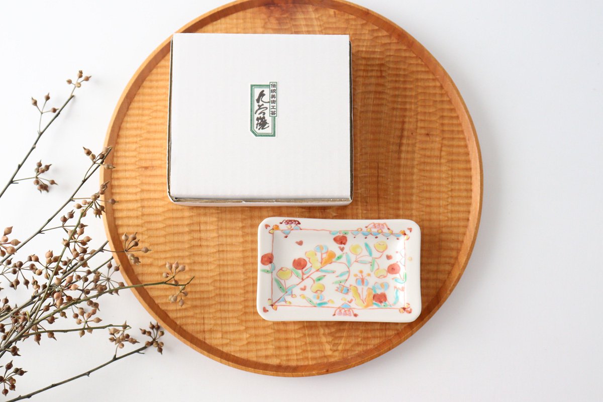 Ginshu Kiln Long Square Small Plate Flower Pattern | Kutani Ware